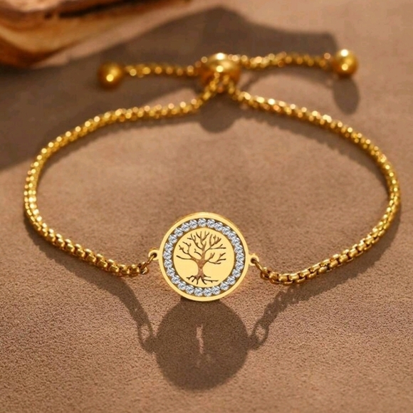 18K‎ gold plated Stainless Steel Bracelet With Exquisite Tree Of Life for women - Picture 1 of 4